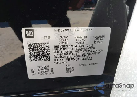 2025 Chevrolet Trax Fwd Ls z USA, uszkodzony, nr VIN KL77LFEPXSC344688